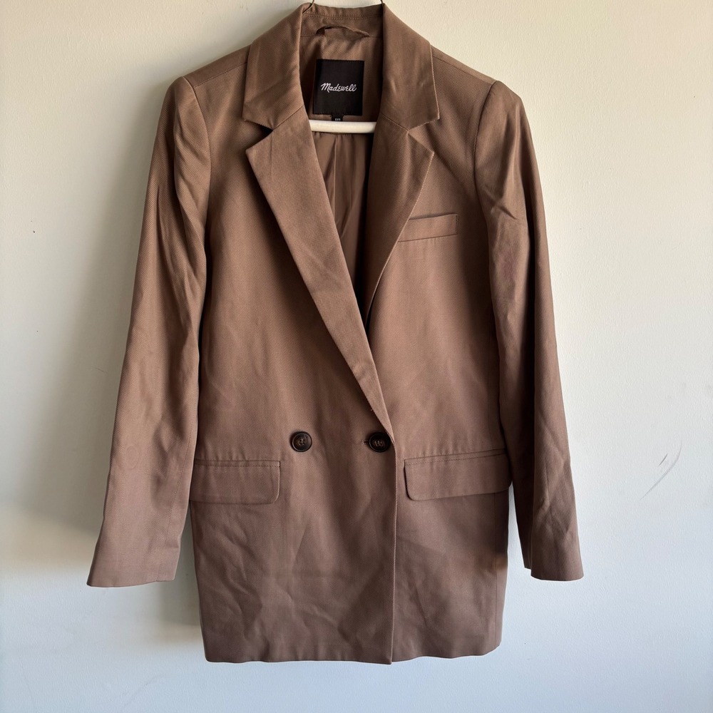 Madewell Dorset Blazer in Cedar‎ Twill Brown Double Breasted XXS NE292 - Picture 2 of 7